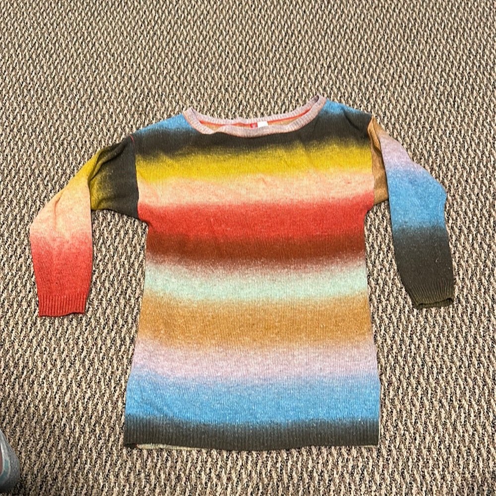 Divided h and m rainbow three quarter length sweater